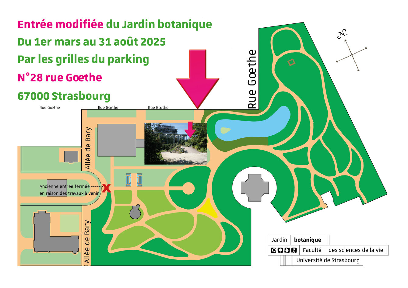 Plan du Jardin botanique avec l'entrée modifiée rue Goethe